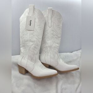 Rolla White Western Cowboy Boots Women’s 8.5 Mid Calf Block Heel NEW